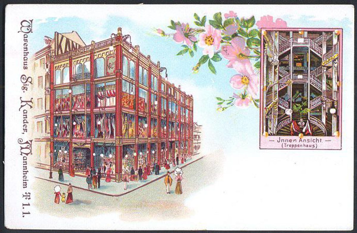 Werbepostkarte des Warenhauses Kander in T1,1 um 1900