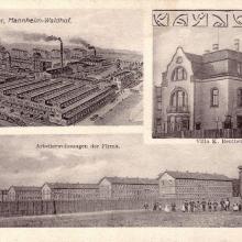 Bopp & Reuther, Blick auf das Firmengelände, Direktorenwohnhaus, Arbeitersiedlung, Postkarte um 1910, Marchivum AB01549_271a